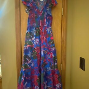 Sugarlips Vibrant Blue and Pink Floral Maxi Dress